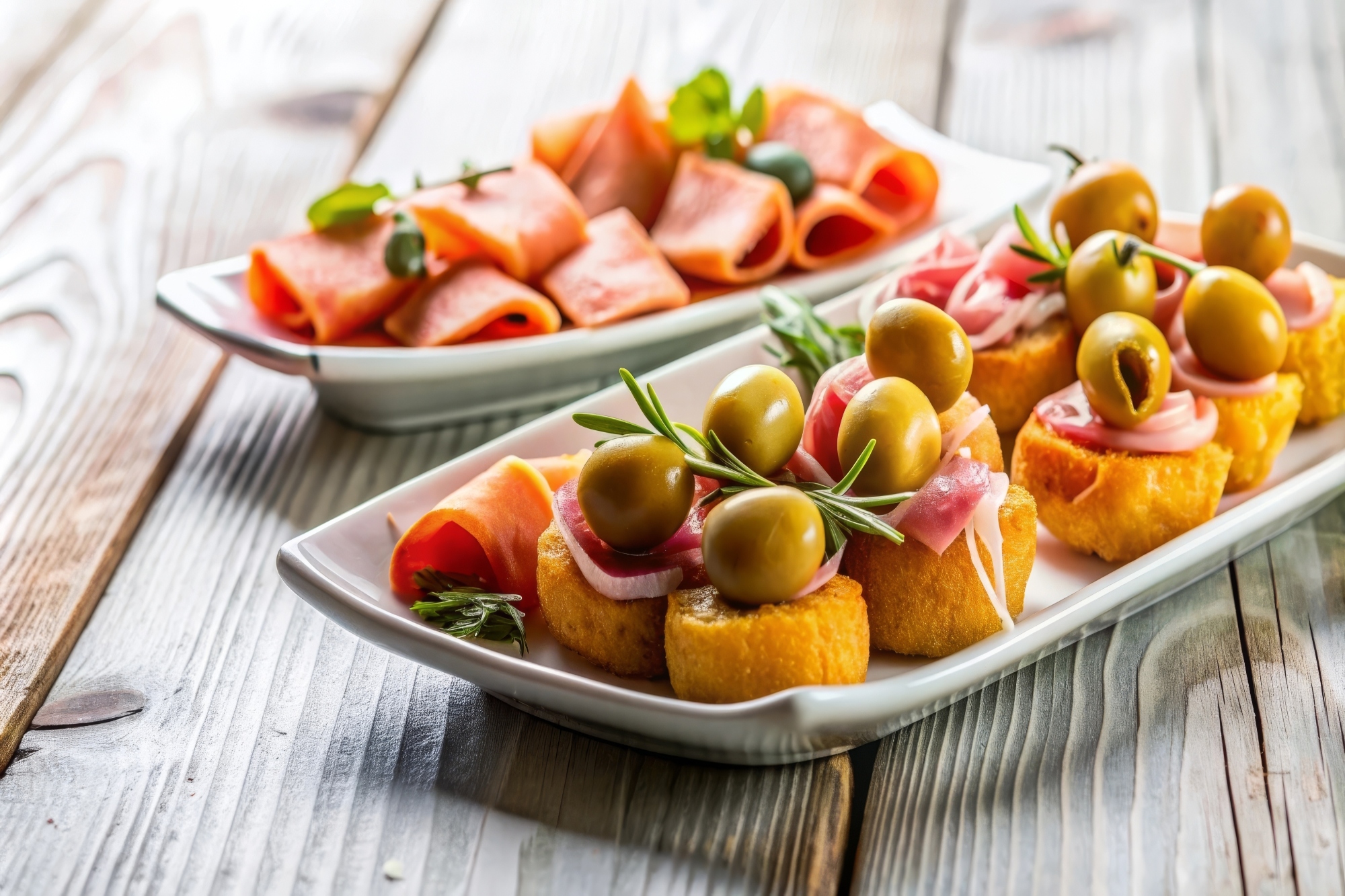 Tapa con jamón serrano y aceitunas