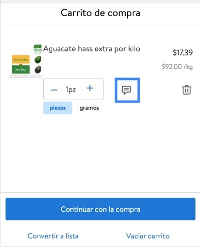 Selecciona botón comentarios