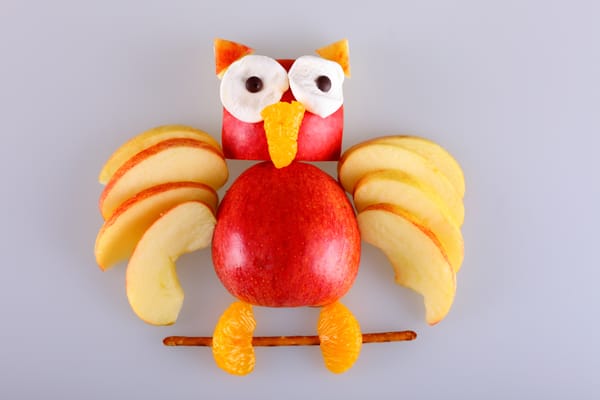 búho de manzanas para el lunch escolar