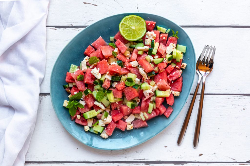 ensalada de sandia y queso feta