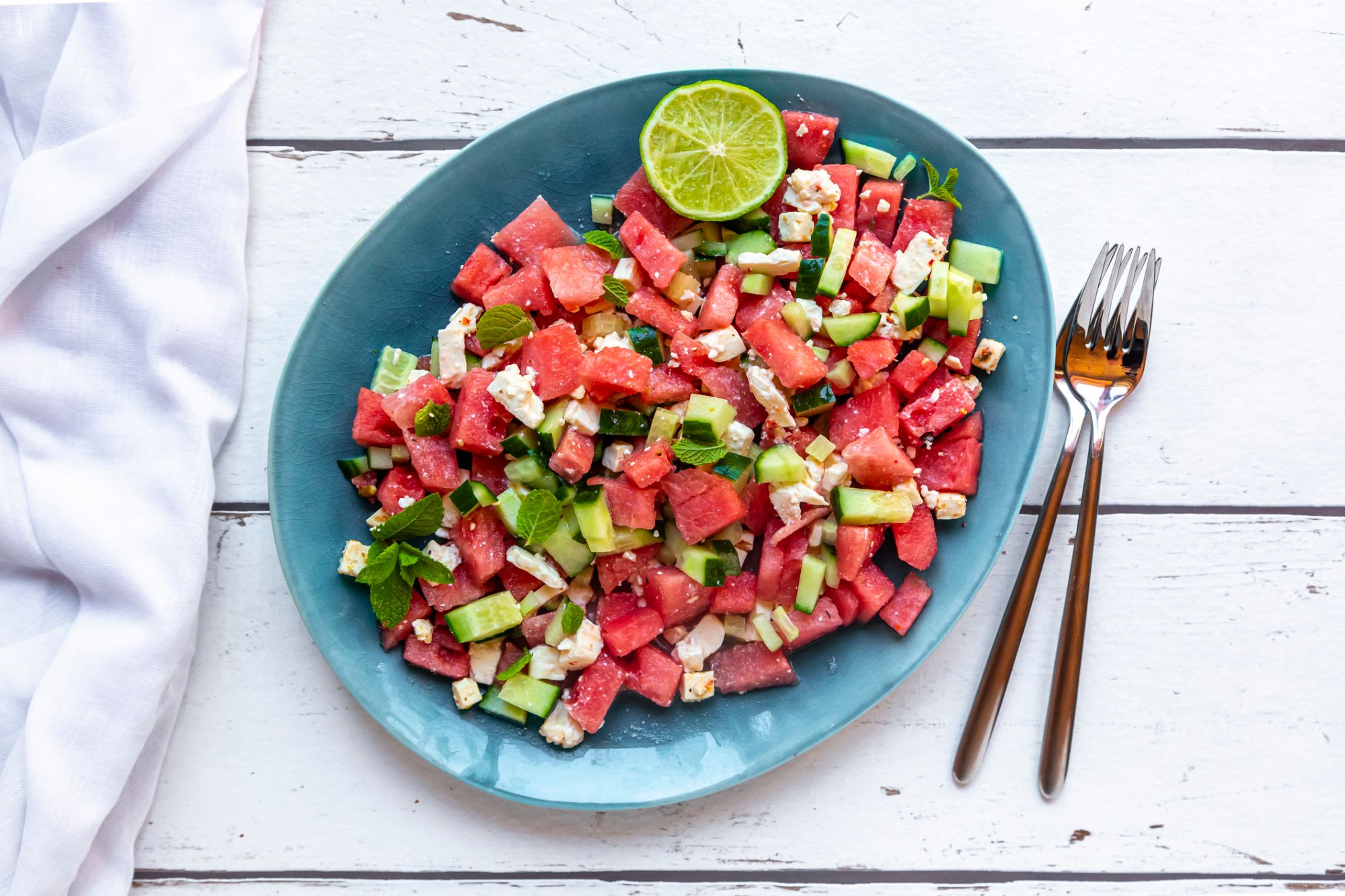 ensalada de sandia y queso feta